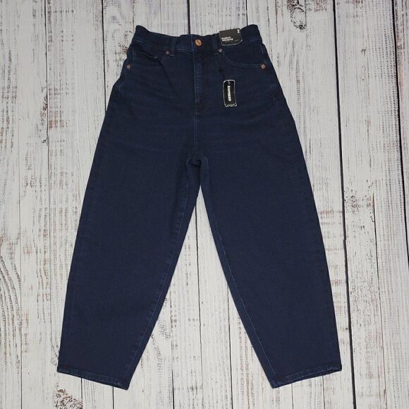 Express Women's Size 2 Balloon Leg Super High Rise Dark Wash Chic Denim Jeans - Picture 1 of 7